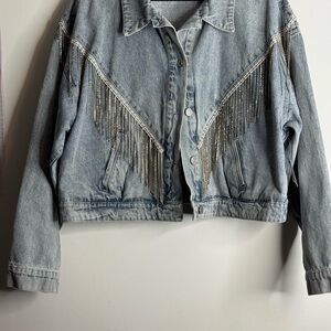 Collection Blue B Light Blue Denim Jacket with Silver Fringe